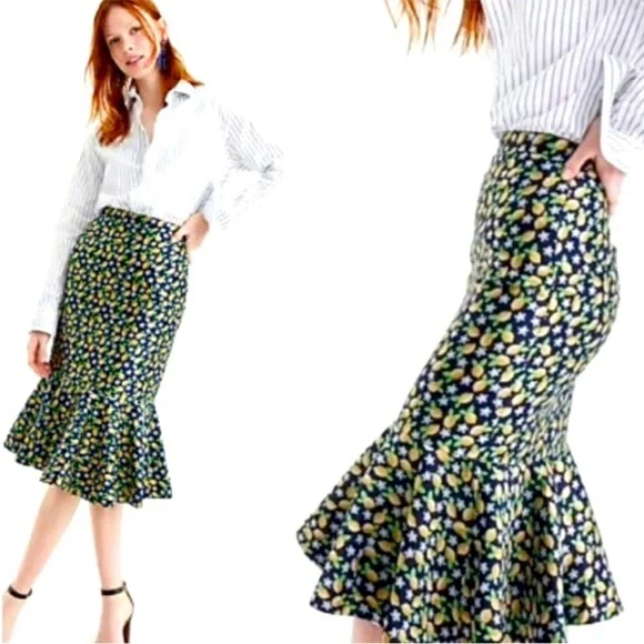 J.CREW 365 | Lemon printed Navy Fluted Trumpet
Skirt - Picture 2 of 9